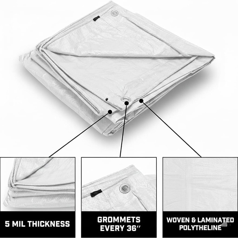 SS PLASTIC 250 GSM Heavy Duty Tarpaulin, Tirpal, Tadpatri, Tharpai, Thadika 12x15Ft White Tent - For Outdoor, Camping, Indoor, Roof, Vehicle Cover, 12x15 Ft(White)