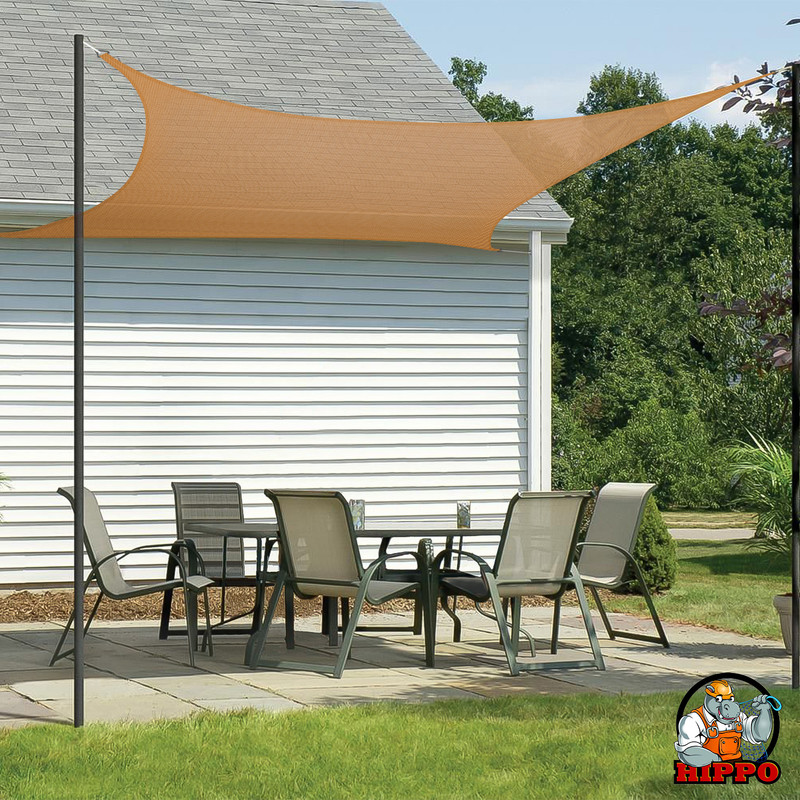Hippo Sun Shade Sail (80-85%)Sun Blockage Attached SS Buckles(BeigeBrown,9.5 ft X 13 ft) Tent - For Car Parking, Drive Ways, Gardens, Children Play Areas, Verandas(Beige, Brown)