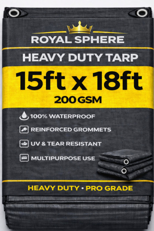 ROYALSPHERE TARPAULINE SHEET WATERPROOF SHEET Tent - For CONSTRUCTION USE,RAIN PROTECT ,UV PROTECT 200GSM, 15 FEET X 18 FEET(Black)