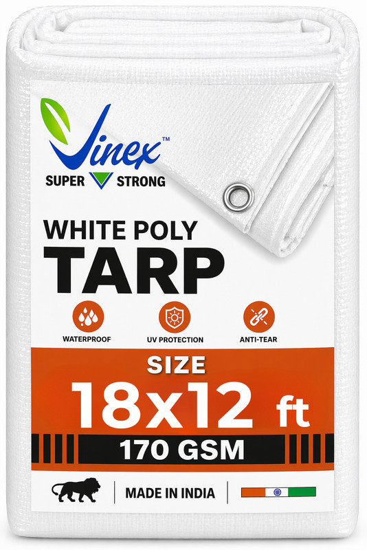 Vinex 9ft X 6ft, 170 GSM | Tarpaulin Sheet Tent - For Construction(White)