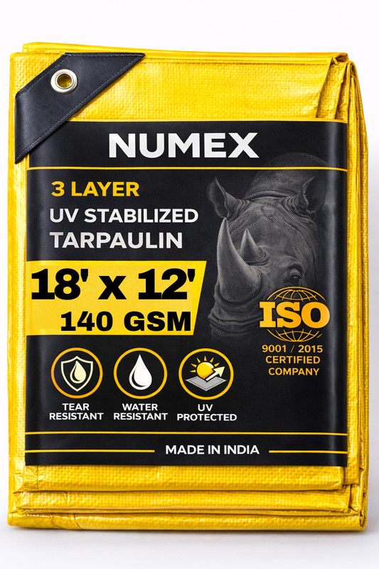 Numex 18ft X 12ft 140 GSM | Water Proof Tarpaulin Sheet Tent - For Construction(Yellow)