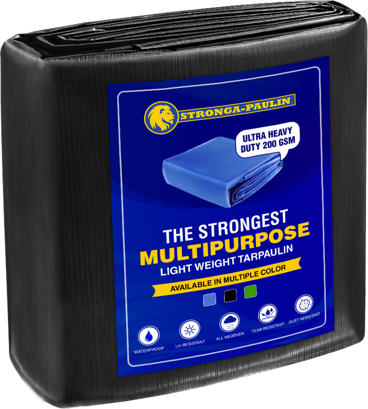 STRONGAPAULIN 9FTX6FT-200GSM-Black Tent - For Truck body, Hay Covers, Pond liner(Black)