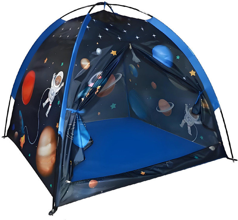 PLAY HARD Foldable Kids Play Tent House with Cartoon Space Design and Mesh Roof Tent - For Boys, Girls(Multicolor)