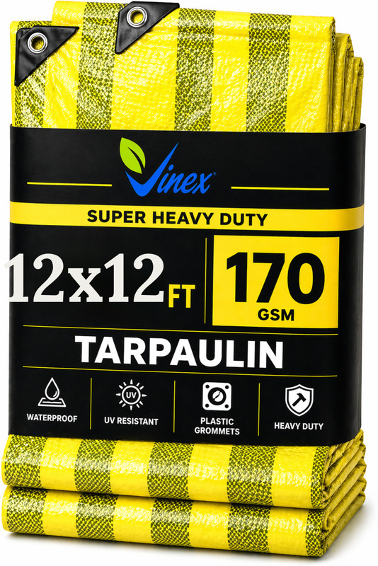 Vinex 9ft X 6ft, 170GSM | Premium Water Proof Tarpaulin Sheet | 100% Pure Virgin Tent - For Camping, Construction Sites, Transportation Covers, Garden(Yellow)