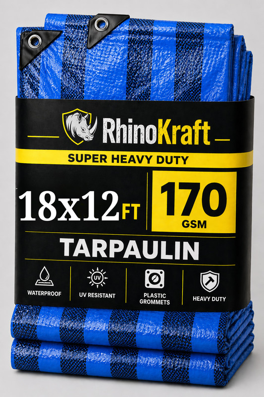 RHINOKraft 15ft X 12ft, 170GSM | Premium Water Proof Tarpaulin Sheet | eveyday usage Tent - For Camping, Construction Sites, Transportation Covers, Garden(Blue)
