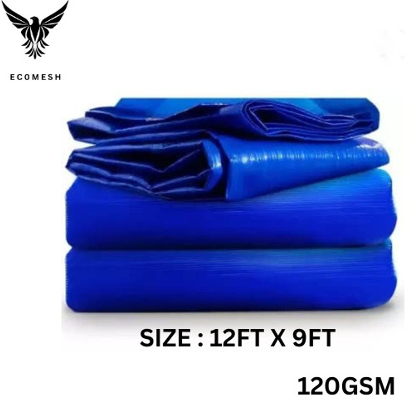 ECOMESH 12FT X 9FT, 120 GSM / Heavy Duty Waterproof Tarpaulin Sheet Very Strong Tent - For UV Resistant, Rain, Camping, Construction Sites, Transportation Covers, Temporary Shelters(Blue)
