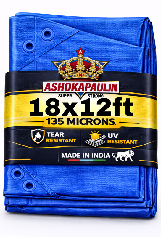 ASHOKAPAULIN 18ft X 12ft, 120 GSM | MultiLayer Water Proof Tarpaulin Sheet Tent - For Transportation Cover(Blue)