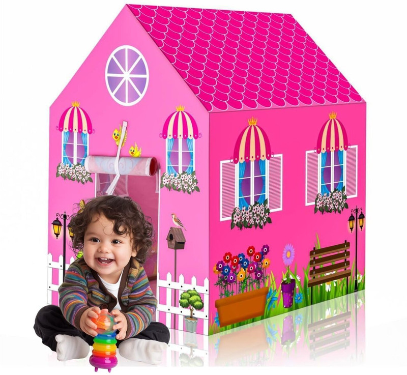 ADQIN Foldable Kids Play Tent – Pink Dream House Design for Indoor & Outdoor Fun Tent - For all(Pink)