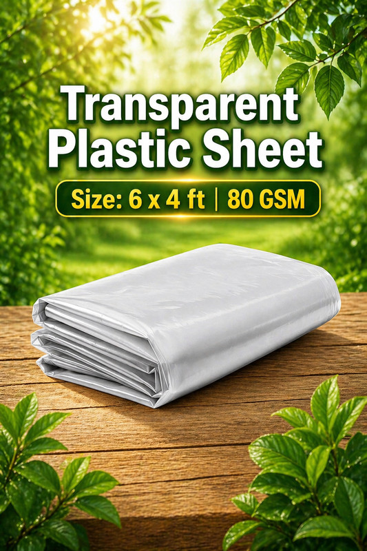 SERVEECO Transparent Plastic Sheet 6x4 ft | 80 GSM Waterproof Multipurpose Sheet Tent - For Papad Drying, Food Use, Farming, Rain Protection & Packaging(White)