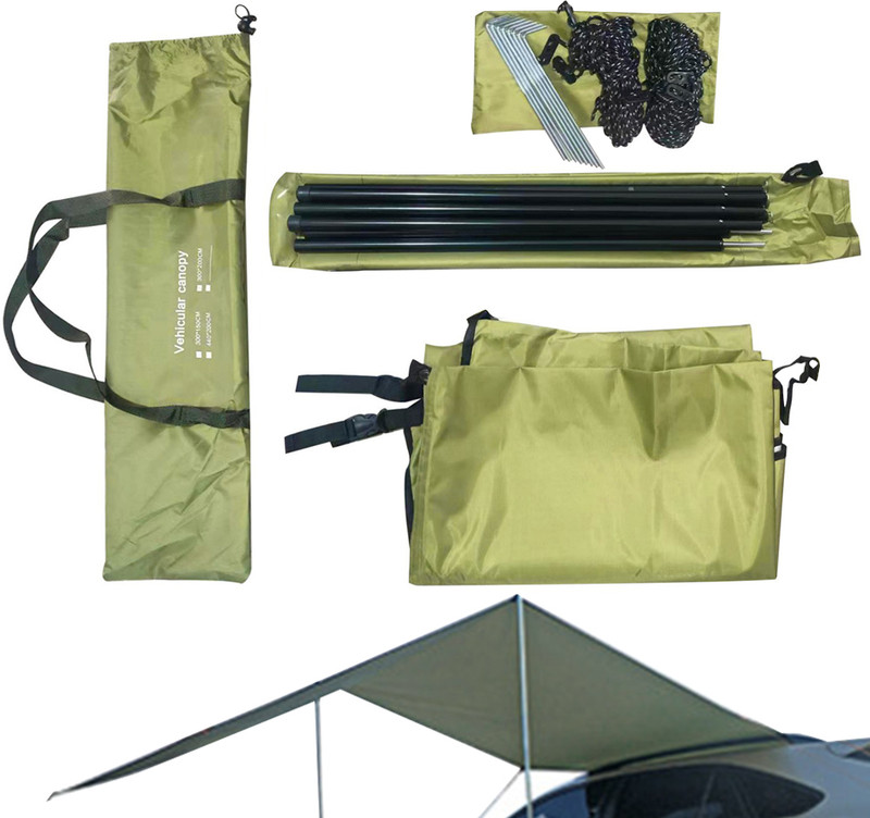 Zorbes Car Side Awning Sun Shelter UPF 50 Plus Tailgate Awning for Camping Travel Road Tent - For 6 Persons(Green)