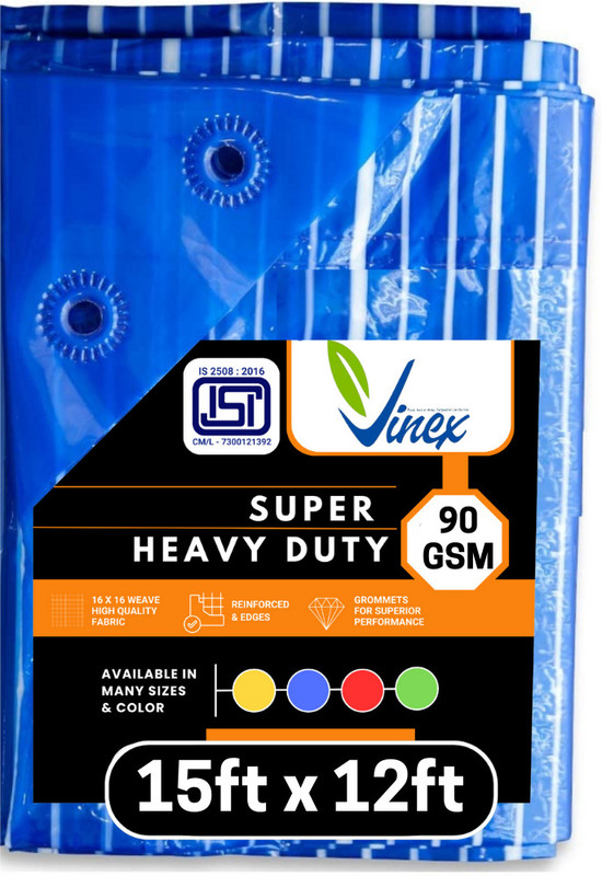 Vinex 15ft X 12ft, 90GSM Multilayer Water Proof Tarpaulin Sheet for every day purpose Tent - For Construction Sites(Blue)