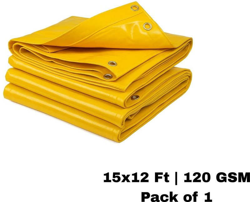 Pathavi 15x12 Ft, 120 GSM | Waterproof Tarpauline Sheet | 100% Extra Strong Tharpai Tent - For Boating, Festival, Beach, Picnic, Gardening(Yellow)
