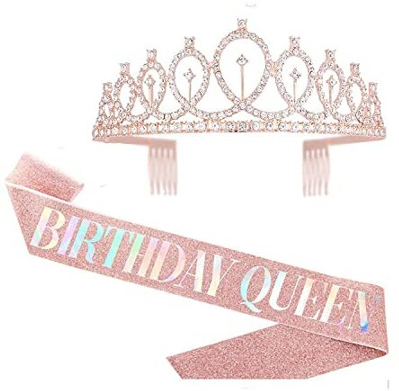 SAMJU Birthday Girl Sash with Beautiful Rhinstone Tiara Crown Set with Safety Pin
