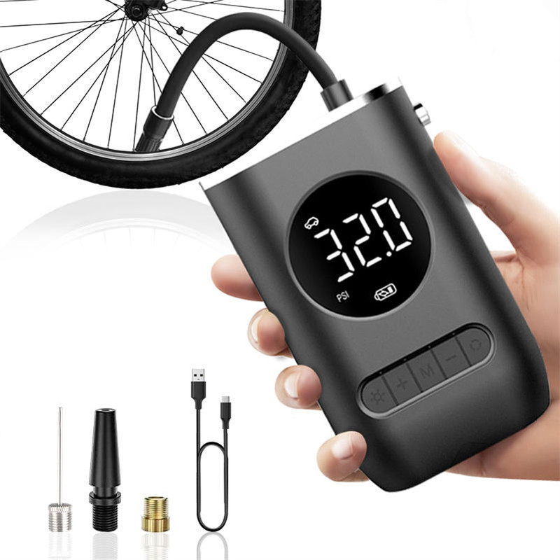 DIOXIT 1PCS Compact Car Tire Electric Air Pump 150 psi Tyre Air Pump for Car & Bike(Air Inflator, Multiple Nozzles, Type-C Charging, LED Light, Preset Modes)