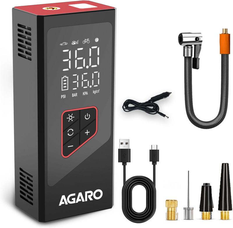 AGARO Regency Cordless 150 psi Tyre Air Pump for Car & Bike(Digital Display, Portable, Multiple Air Fill Modes, LED Light, Auto Shut Off)