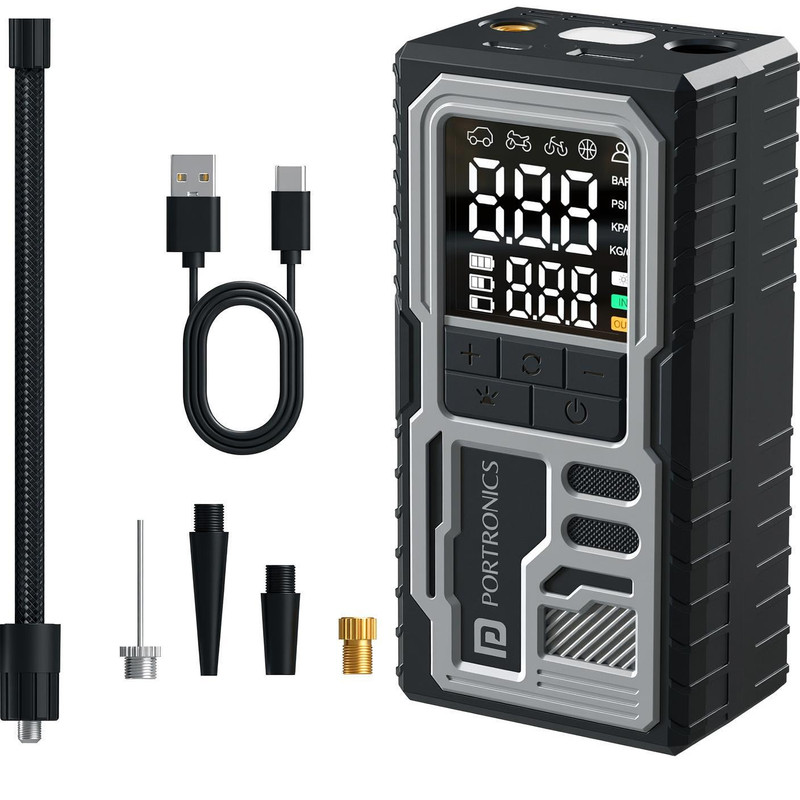 Portronics Vayu 10 Rechargeable Tyre Inflator 150 psi Tyre Air Pump for Car & Bike(Auto Shut Off)