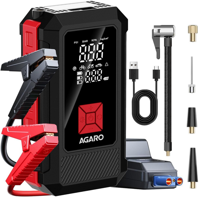 AGARO Regal Tyre inflator & Jump Starter 150 psi Tyre Air Pump for Car & Bike(Digital Display)