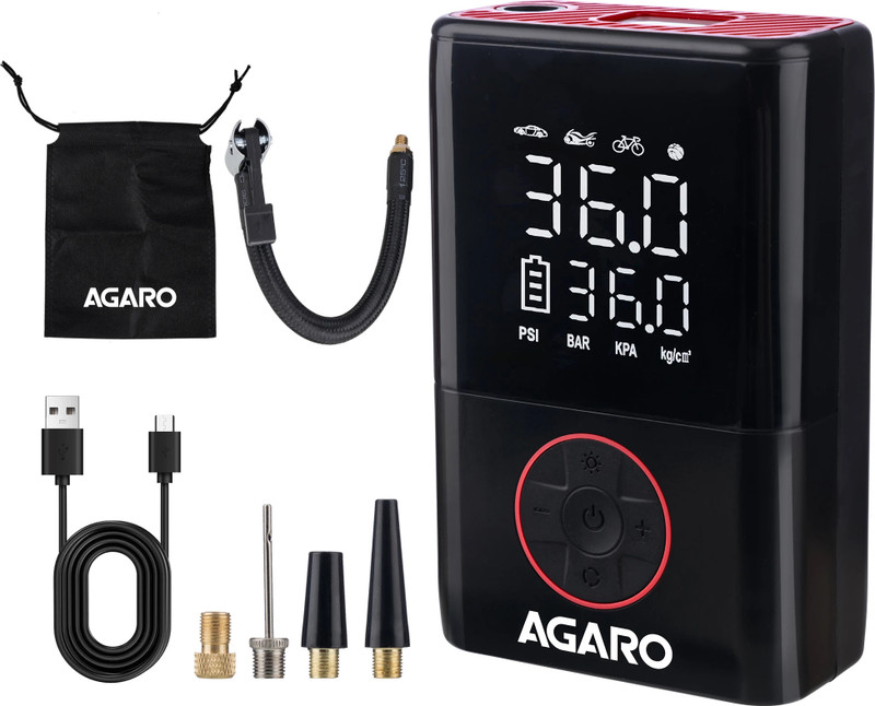 AGARO 34355 Regal, 18L/min Airflow, Portable 150 psi Tyre Air Pump for Car & Bike
