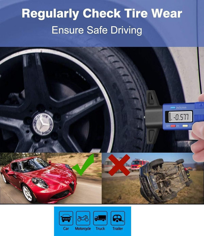 BALRAMA Digital Tire Pressure Gauge Digital Tyre Tread Depth Gauge Tester Meter Tire Vehicle Tyre Depth Gauge(0-40 PSI)