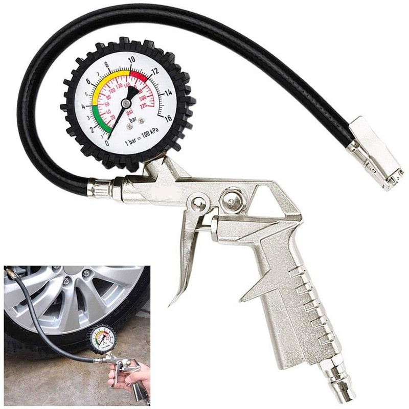 KTDANKHARA Analog Tire Pressure Gauge Tyre Inflator Gun with Air Chuck for Cars & Bikes(220 PSI)