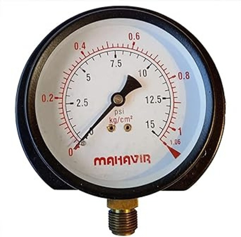 Implemental Analog Tire Pressure Gauge Pressure Gauge Industrial Heavy Duty Size 4 Inch (15 PSI, 1.06 Kg/Cm²)(15 PSI)