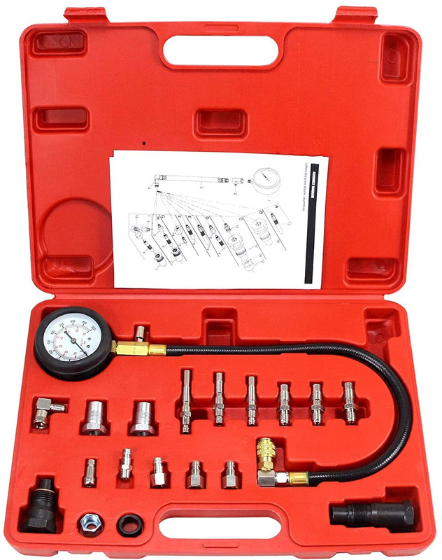 uptodateprouducts Analog Tire Pressure Gauge Diesel Engine Compression Tester Automotive Fuel Pressure Tester Kit(1000 PSI)