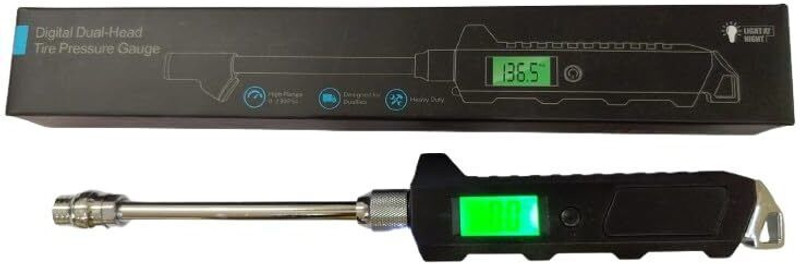 OUTIL Digital Tire Pressure Gauge Dual-Head with Backlit LCD Display & LED Light | Heavy Duty Air Pressure Tester(0-230 PSI)