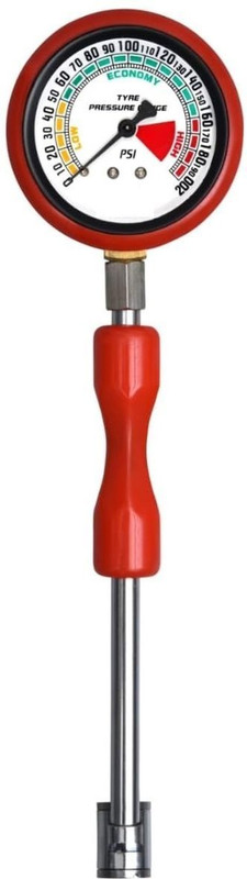 SI Analog Tire Pressure Gauge Heavy Duty Tire Pressure Meter | Red Grip | 0–200 PSI(200 PSI)