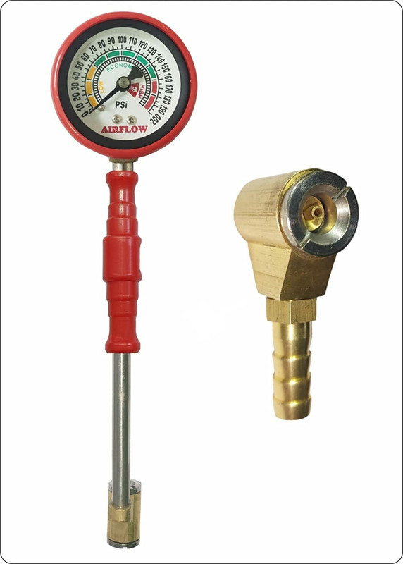 GANESHA INDUSTRIES Analog Tire Pressure Gauge Air Pressure Rod Gauge 200 And Tire Air Chuck Double Mouth Inflator(200 PSI)