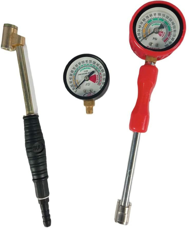 GANESHA INDUSTRIES Analog Tire Pressure Gauge Air Pressure Rod Gauge 200Psi And Air Pump Nozzle Inflatable Dual Head Chuck(200 PSI)
