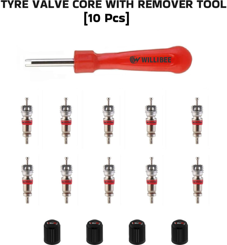 WILLIBEE Valve Core Remover & 10 Pcs Car Truck Bike Replacement Tire Tyre Valve Stem Core Tire Valve Stem Core(Pack of 10)