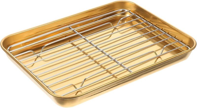 BHAJANSHREE Gold Stainless Steel Baking Tray with Rack Grill Roasting Drip Tray Set 1 Slice Toast Rack(Stainless Steel)
