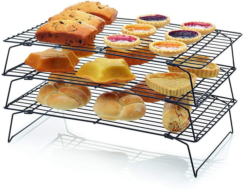 FosCadit Stainless Steel 3 Tier Cooling Rack for Baking Cookies Cakes Bread Stackable 3 Slice Toast Rack(Stainless Steel)