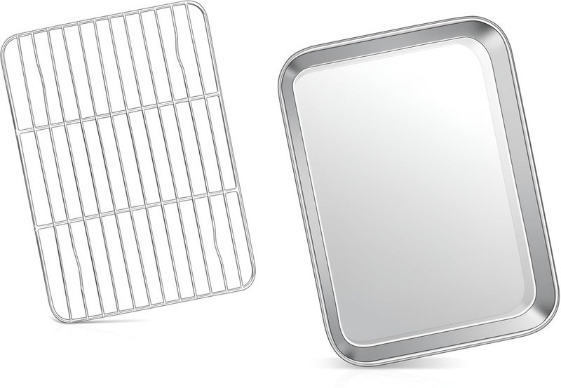 VALAJOGI Baking Sheet with Wire Rack,Cookie PanSet,NonStick Cooling Rack forOven Cooking, 1 Slice Toast Rack(Stainless Steel)