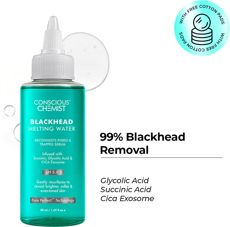 Conscious Chemist Blackhead Melting Water | Succinic, Glycolic Acid & CICA Exosome. Smooth Pores Men & Women(50 ml)