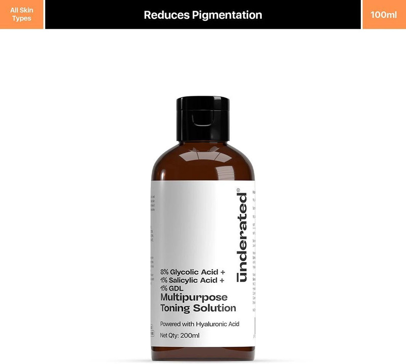 UNDERATED 8% GLYCOLIC ACID + 1% SALICYLIC ACID + 1% GDL MULTIPURPOSE TONING SOLUTION Men & Women(200 g)