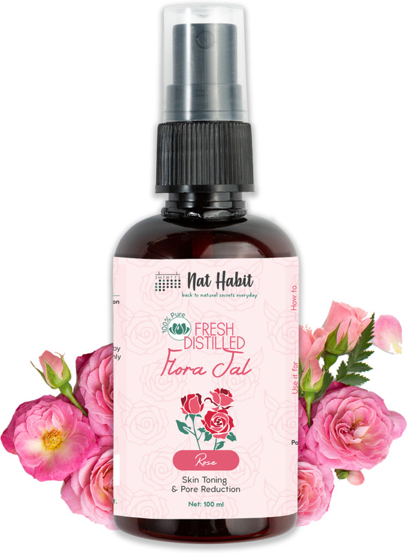 Nat Habit Pure Gulab Jal (Rose Water) | Toner, Face-Mist, Astringent, Body-Spray | Oil-Control, Acne-Control, Hydration, Face CTM | Ayurvedic, Pure & Fresh Made, Steam-Distilled, 100ml (Single Pack) Men & Women(100 ml)