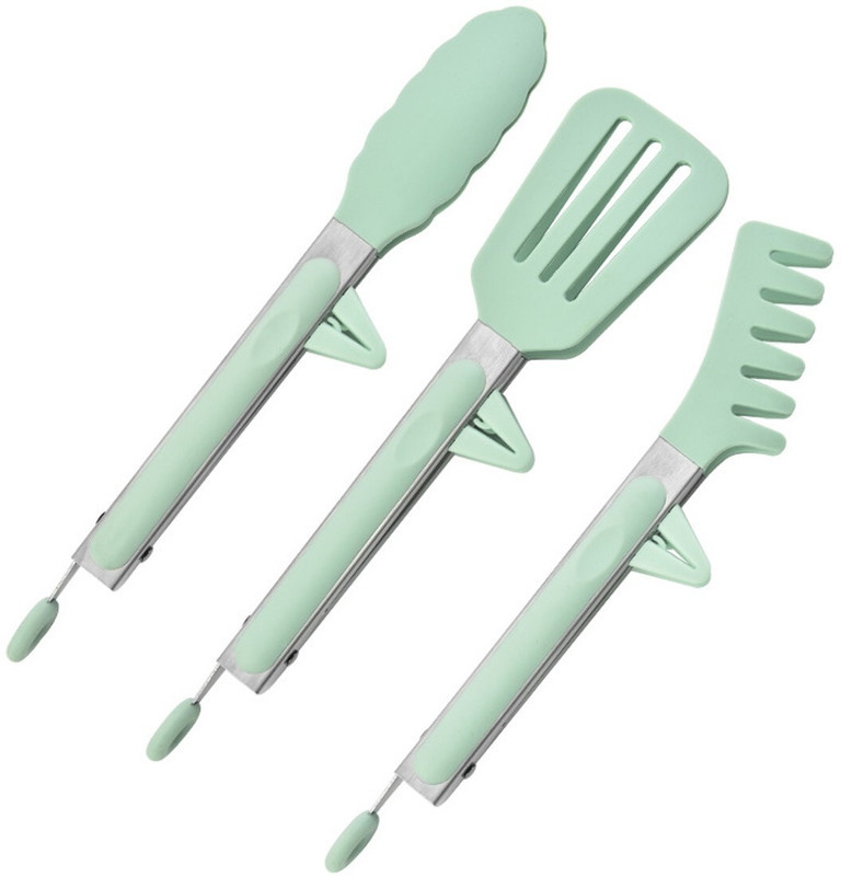 KIPSOME Kitchen Tongs, Stainless Steel with Silicone Tips Silicone Tongs Heat Resistant, Dishwasher Safe, Green and Silver 27 cm Serving Tongs(Pack of 3)