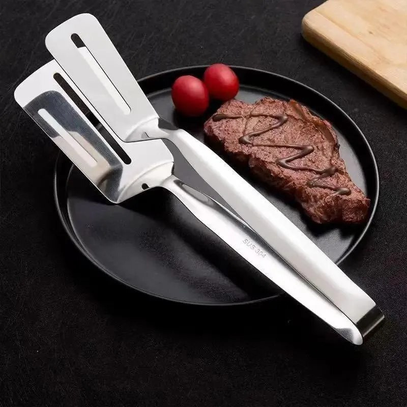 HOMFLEX Double Sided Stainless Steel Spatula Tongs BBQ Food Flipper 10 Inch Clip Double Sided Stainless Steel Spatula Tongs BBQ Food Flipper 10 Inch Clip 26 cm Utility Tongs(Pack of 1)