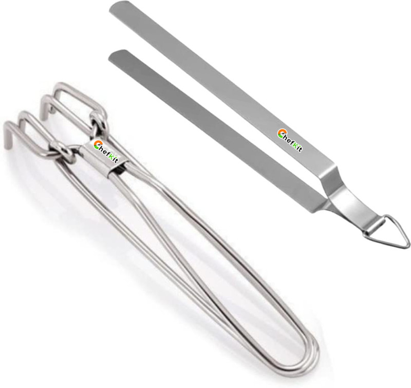 Chefkit Stainless Steel Tong Pakkad Sandasi | Chimta | Wire Tong | pincer| Holder Cooking Tools 26 cm Utility Tong Set(Pack of 2)