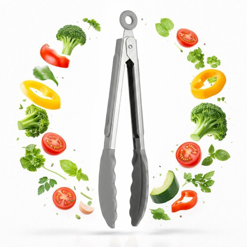 EcoVault Premium Silicone Kitchen Tongs – Black Color, Lockable Design 26 cm Serving, Sandwich, Utility Tongs(Pack of 1)