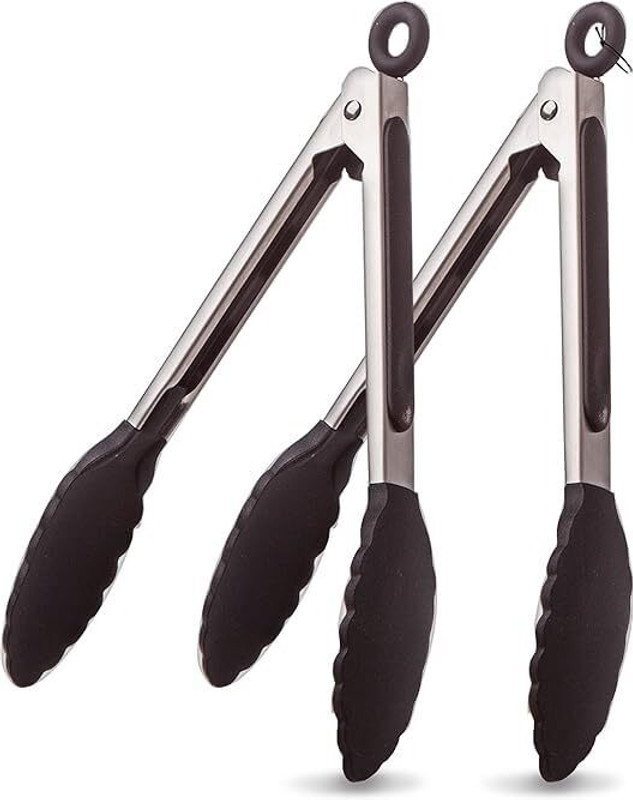 Aryavart Kitchen Tong - Stainless Steel Cooking with Silicone Tips | Heat Resistant , NonStick, Food Grade| Locking Mechanism | Ideal for Grilling, Serving & More | 22 cm Utility Tong Set(Pack of 2)