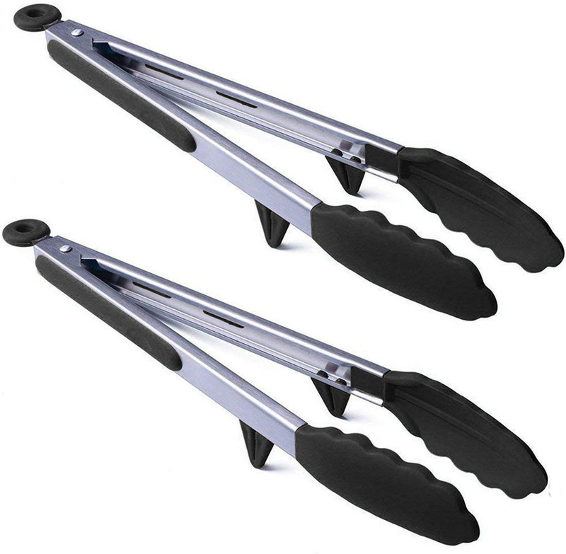 OpulenceWare Tongs for Cooking with Silicone Tips Non Stick Kitchen Tongs with Silicone Tip Silicone Tongs Stainless Steel Handle & Smooth Locking for Serving Salad 30 cm Roasting Tongs(Pack of 2)