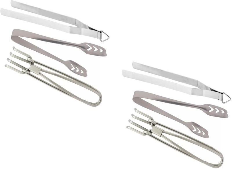 A2SK Stainless Steel Roti and Momo Chimta with Pakkad / 28.5 cm, 20.5 cm, 20.5 cm Ice, Roasting, Salad, Serving, Steak, Utility Tong Set(Pack of 6)
