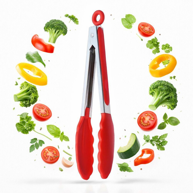 EcoVault EV-0008 EcoVault Heat Resistant Silicone Kitchen Tong – Red for Cooking & Serving 26 cm Serving, Sandwich, Utility Tongs(Pack of 1)