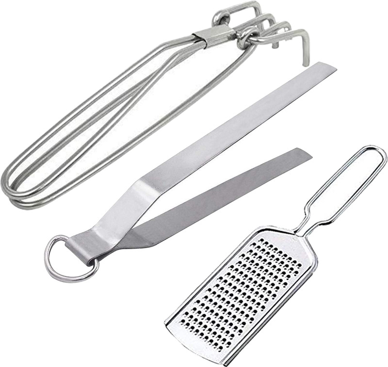 Allwin Heavy Duty Stainless Steel Wire Tong Roti Turner Cheese Grater Steel Sansi Pakkad Pan Holder Chimta Kishni Kitchen Tools 24 cm Serving Tongs(Pack of 3)