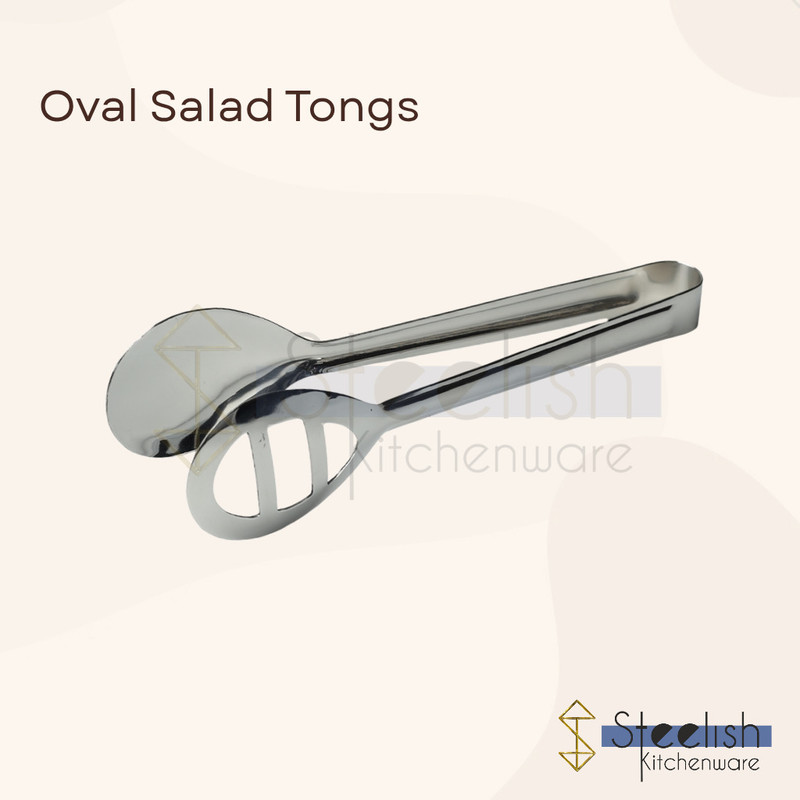Steelish Kitchenware Steelish Stainless Steel Oval Salad Tong Ideal for Frying, Cooking, Serving Grilling & Buffet Handling 20 cm Salad Tongs(Pack of 1)
