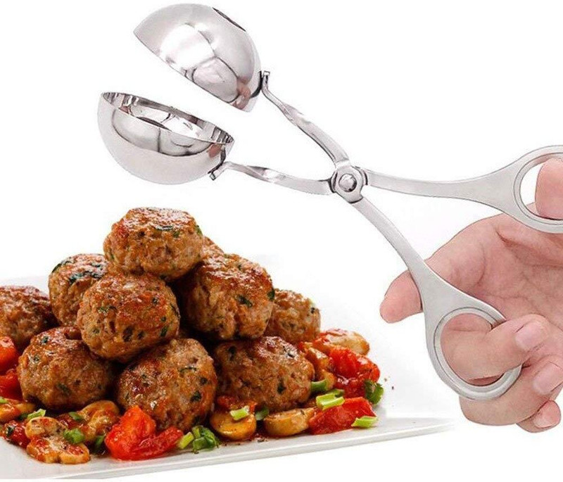 SAJAG Meat Round Ball Maker Meat Baller Spoon with Cutting Spade Triple Meatball Maker 5 cm Pom Tongs(Pack of 1)