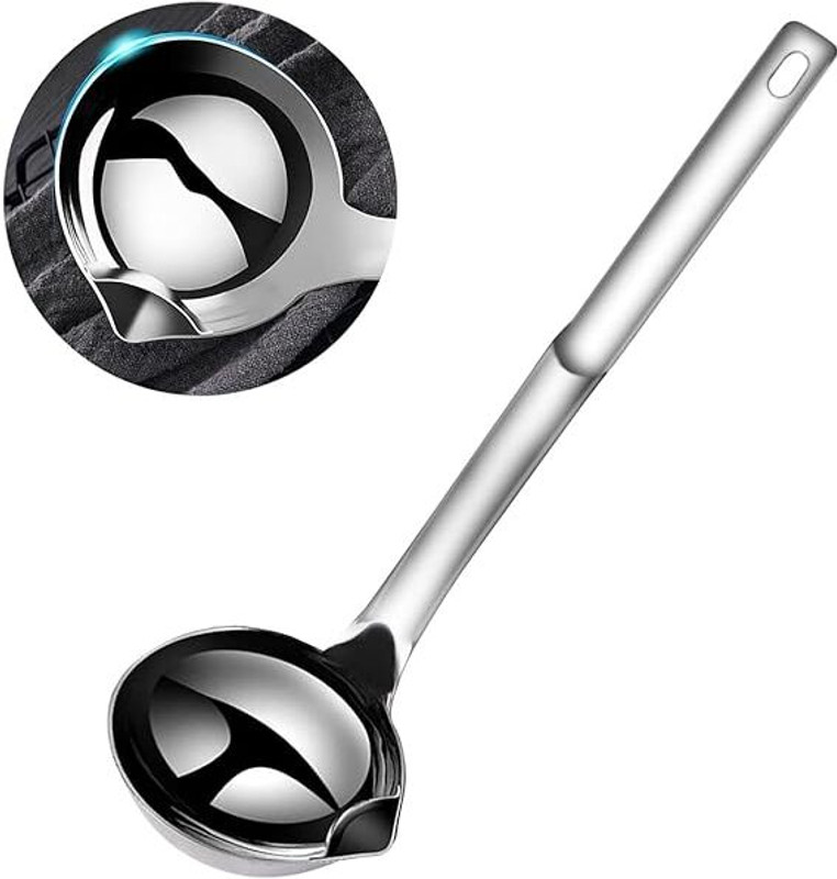 CLVMART Oil Filter Spoon Kitchen Tool for Restaurant or Home Cooking Kitchen Oil Filter Spoon Stainless Steel Long Handle Soup Scoop Round Hot Pot 28.9 cm NA Tongs(Pack of 1)