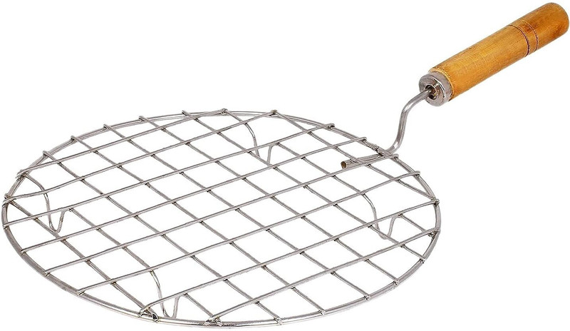 UTENCIL UNIVERSE UU-62 Stainless Steel Round Roaster Tandoor Barbeque with Wooden 18 cm Utility Tongs(Pack of 1)